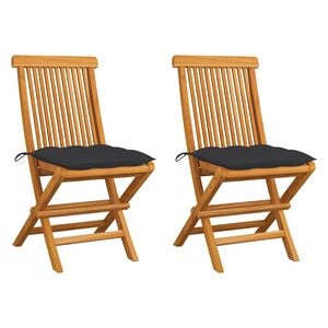 vidaXL Klappst&uuml;hle mit Anthrazit Kissen 2 Stk. Massivholz Teak