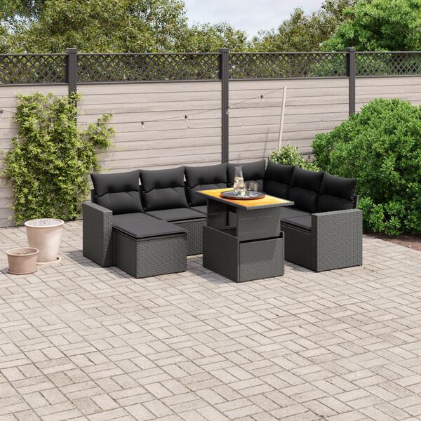 vidaXL 8-tlg. Garten-Sofagarnitur mit Kissen Schwarz Poly Rattan