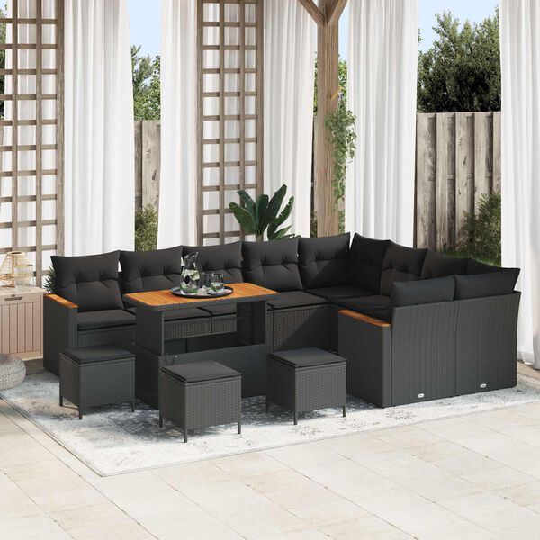 vidaXL Gartensofa-set mit Kissen mit Kissen 13 pcs Schwarz Poly Rattan
