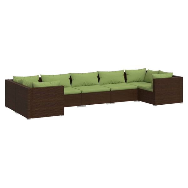 vidaXL 7-tlg. Garten-Lounge-Set mit Kissen Poly Rattan Braun