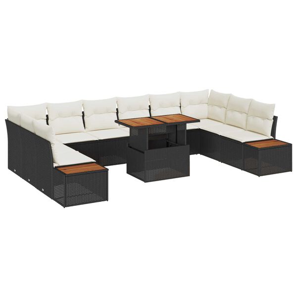 vidaXL Garten-Sofa-Set mit Speicher 11 pcs Schwarz Poly Rattan