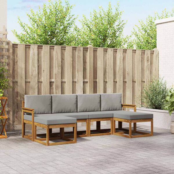 vidaXL Outdoor-Sofagarnitur mit Kissen 6 pcs Nat&uuml;rlich und Hellgrau