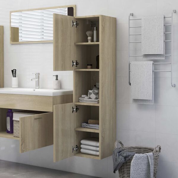vidaXL Badezimmerschrank Sonoma-Eiche 30x30x130 cm Holzwerkstoff