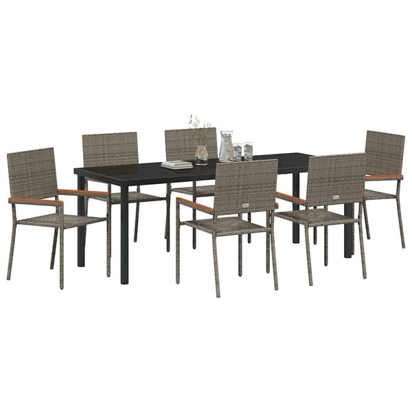 vidaXL Garten Essgruppe mit Kissen 7 pcs Grau Poly-Rattan