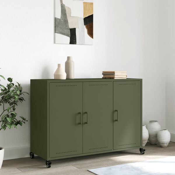 vidaXL Sideboard Olivgr&uuml;n 100,5x39x72 cm Stahl