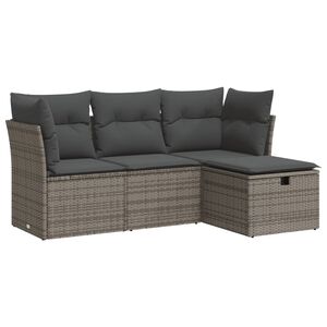 vidaXL 4-tlg. Garten-Sofagarnitur mit Kissen Grau Poly Rattan