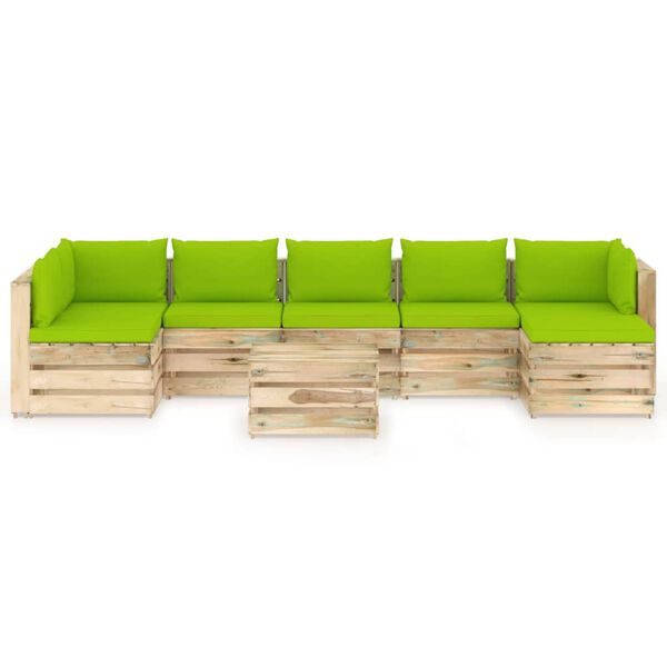 vidaXL 8-tlg. Garten-Lounge-Set mit Kissen Gr&uuml;n Impr&auml;gniertes Holz