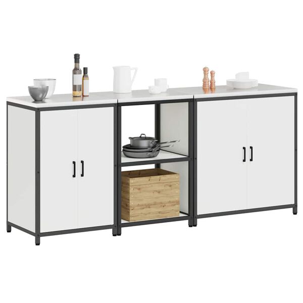 vidaXL Aufbewahrungsset f&uuml;r die K&uuml;che 3 pcs Wei&szlig; Kaltgewalzter Stahl