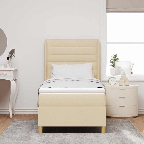 vidaXL Boxspringbett mit Matratze mit Kopfteil Creme 90 x 190 cm Stoff