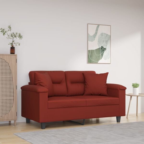 vidaXL 2-Sitzer-Sofa mit Kissen Weinrot 120 cm Kunstleder