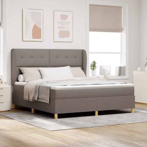 vidaXL Boxspringbett mit Matratze Dunkelgrau 90x190 cm Taupe Stoff