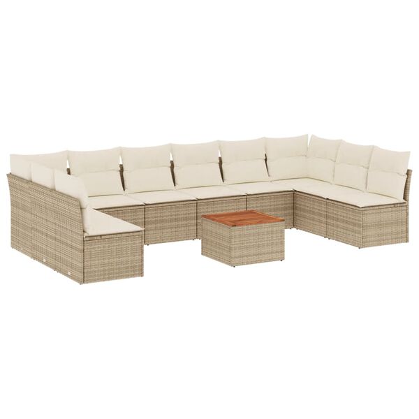vidaXL 11-tlg. Garten-Sofagarnitur mit Kissen Beige Poly Rattan