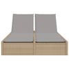 vidaXL Doppel-Sonnenliege mit Auflagen Beige Poly Rattan
