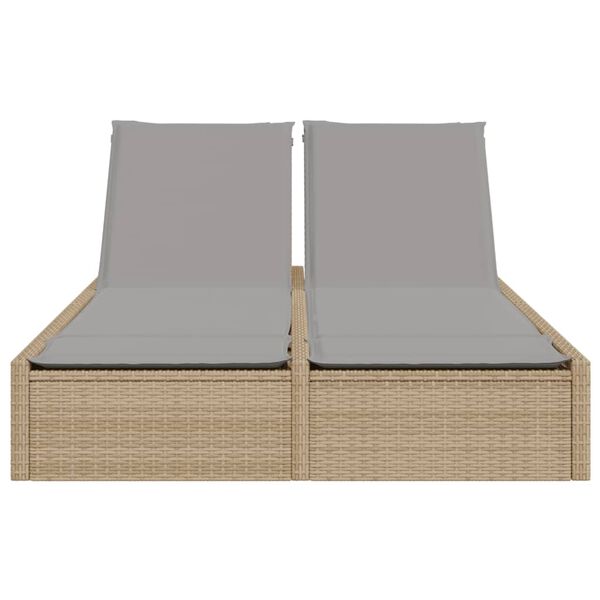 vidaXL Doppel-Sonnenliege mit Auflagen Beige Poly Rattan