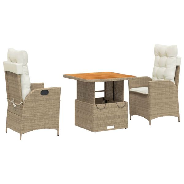 vidaXL 2-tlg. Garten-Essgruppe mit Kissen Beige Poly Rattan