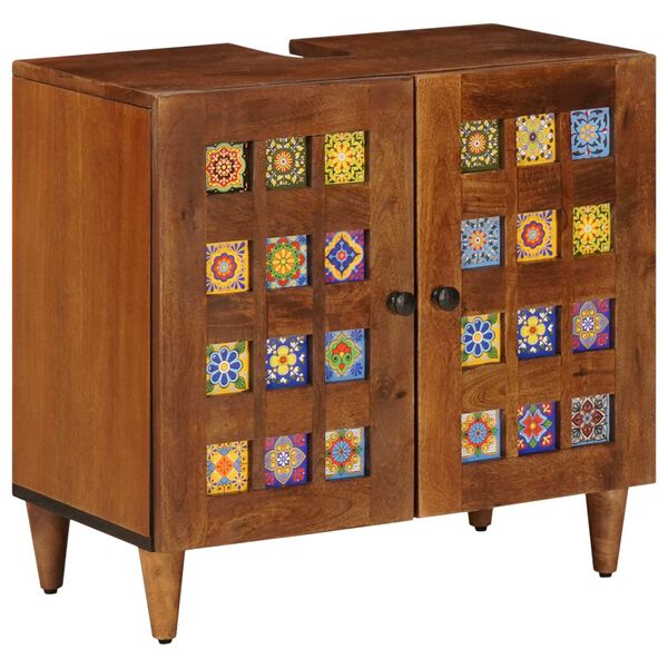 vidaXL Badezimmerm&ouml;bel-Set mit Regal 3 pcs Walnuss Massivholz Mango