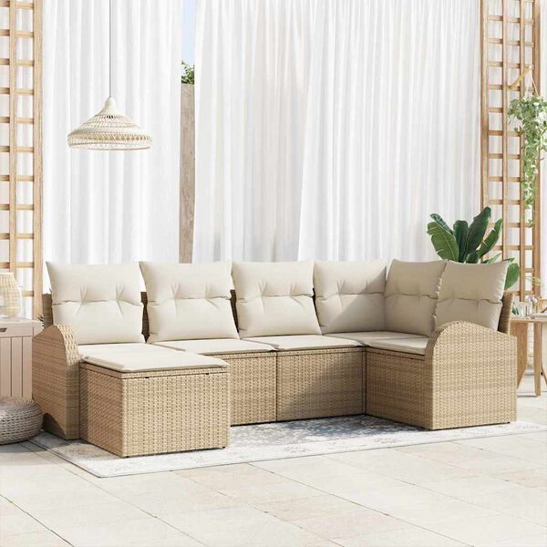 vidaXL Sofa Set mit Kissen 6 pcs Beige und Wei&szlig; Poly-Rattan