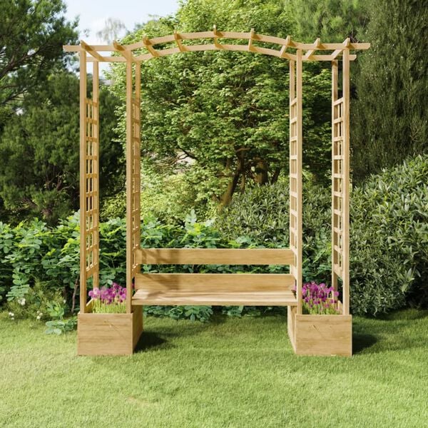 vidaXL Garten-Pergola mit Bank & Pflanzk&uuml;beln Kiefernholz Impr&auml;gniert