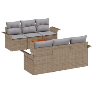 vidaXL Gartensofa-set mit Kissen 7 pcs Beige Poly-Rattan
