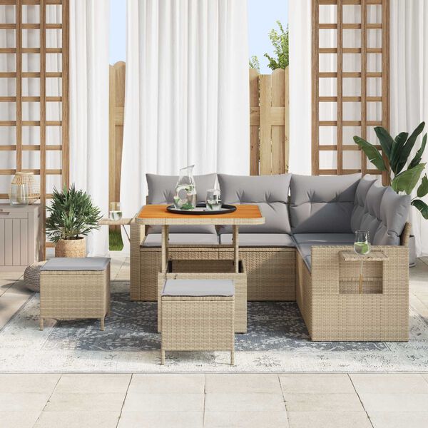 vidaXL Gartensofa-set mit Kissen 8 pcs Beige Poly-Rattan