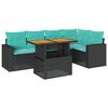 vidaXL 6-tlg. Garten-Sofagarnitur mit Kissen Schwarz Poly Rattan