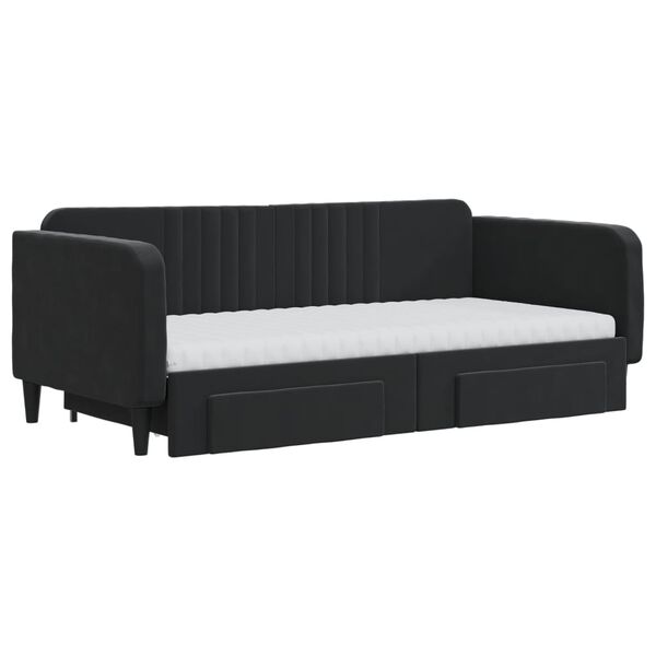 vidaXL Tagesbett Ausziehbar mit Schubladen Schwarz 90x190 cm Samt