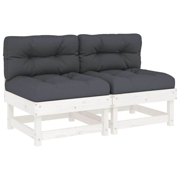 vidaXL Mittelsofas mit Kissen 2 Stk. Weiß Massivholz Kiefer