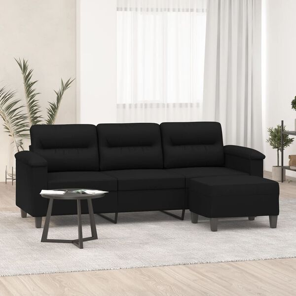 vidaXL 3-Sitzer-Sofa mit Hocker Schwarz 180 cm Mikrofasergewebe