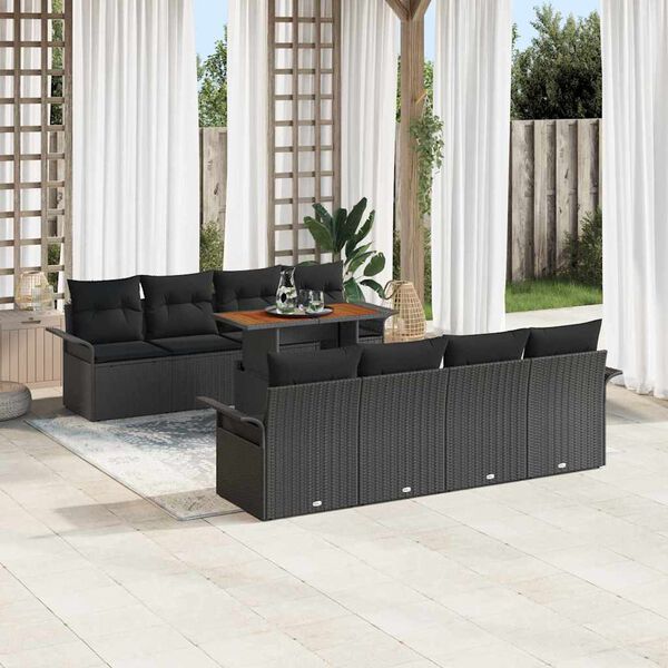 vidaXL Garten-Sofa-Set mit Speicher 9 pcs Schwarz Poly Rattan
