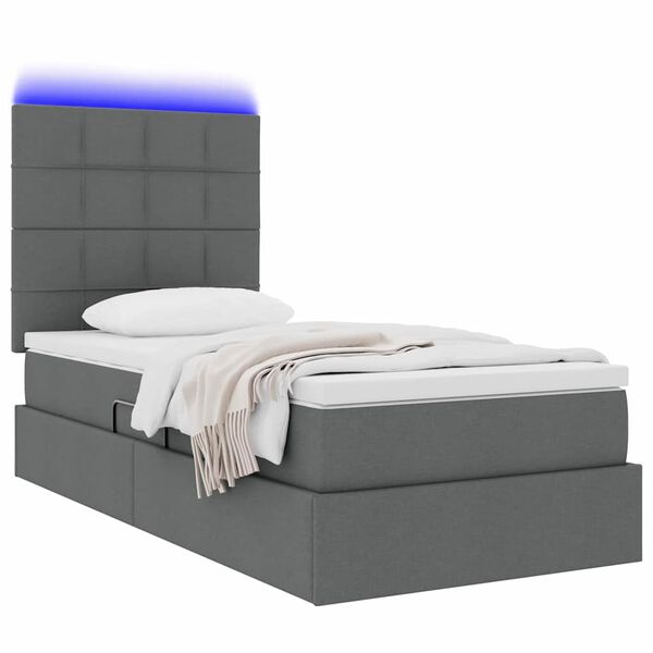 vidaXL Bett mit Stauraum und LED Dunkelgrau 90 x 190 cm Polyester