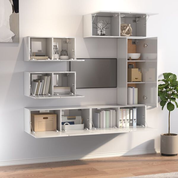 vidaXL 6-tlg. TV-Schrank-Set Hochglanz-Wei&szlig; Holzwerkstoff