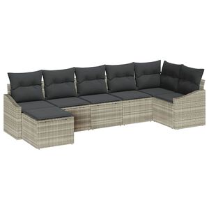 vidaXL Sofa Set mit Kissen 7 pcs Hellgrau Poly Rattan