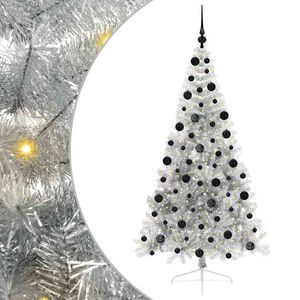 vidaXL K&uuml;nstlicher vorbeleuchteter Weihnachtsbaum Silber 210 cm PET