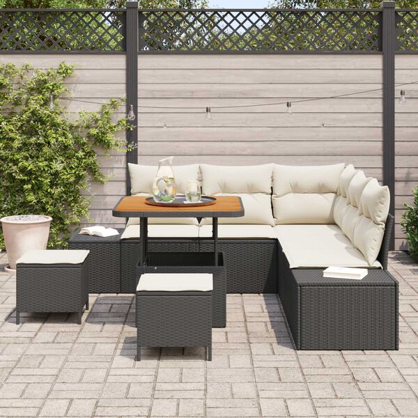 vidaXL Garten-Sofa-Set mit Kissen 8 pcs Schwarz Poly Rattan