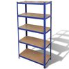 vidaXL Lagerregal mit 5 B&ouml;den Blau Stahl & Holzwerkstoff