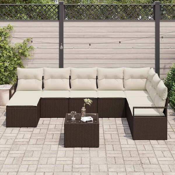 vidaXL Sofa Set mit Kissen 9 pcs Braun und Creme Poly-Rattan