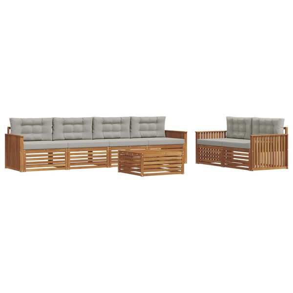 vidaXL Outdoor-Sofagarnitur mit Kissen 7 pcs Nat&uuml;rlich und Hellgrau