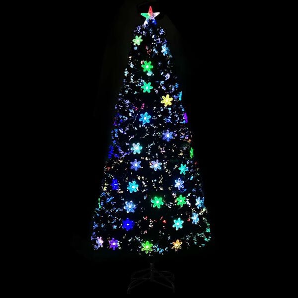 vidaXL Weihnachtsbaum mit LED-Schneeflocken Schwarz 180 cm Fiberoptik