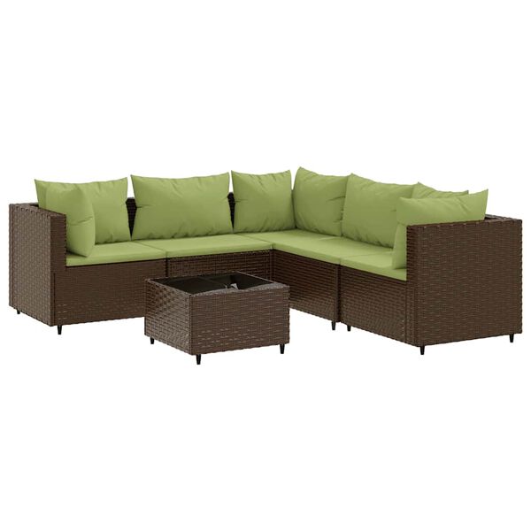 vidaXL 6-tlg. Garten-Lounge-Set mit Kissen Braun Poly Rattan