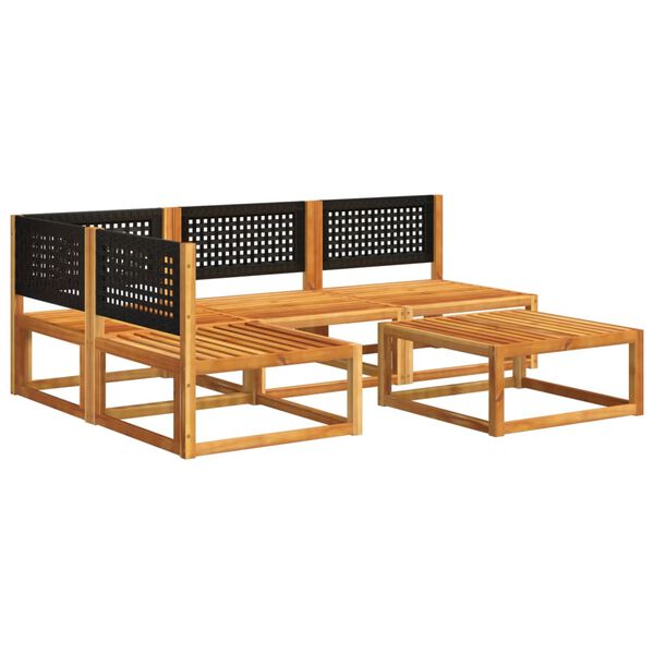 vidaXL 5-tlg. Gartensofa-Set mit Kissen Holz Akazie & Rattan