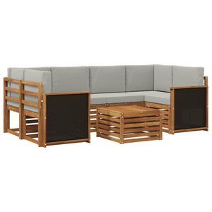 vidaXL Outdoor-Sofagarnitur mit Kissen 7 pcs Nat&uuml;rlich und Hellgrau