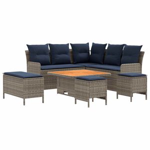 vidaXL M&ouml;belsets 7 Stk. Grau und Marineblau PE-Rattan