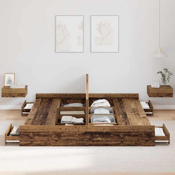 vidaXL Aufbewahrungsbettgestell Altholz 180 x 200 cm Holzwerkstoff