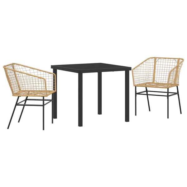 vidaXL Garten Essgruppe 3 pcs Braun Poly-Rattan
