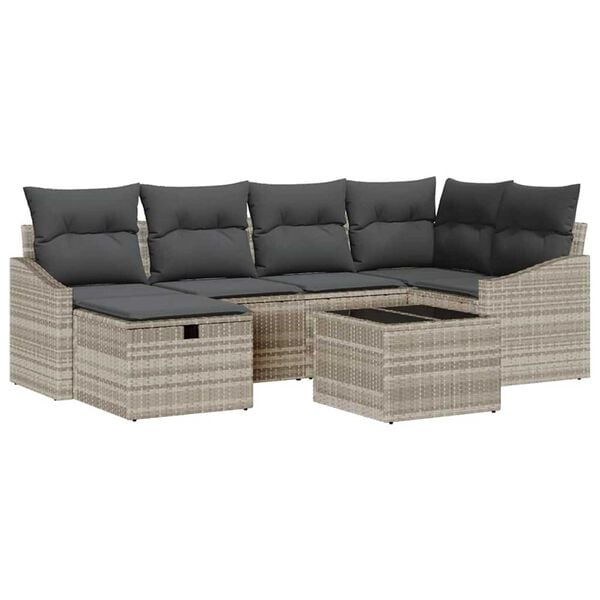 vidaXL Sofa Set mit Kissen 7 pcs Hellgrau und Grau Poly-Rattan