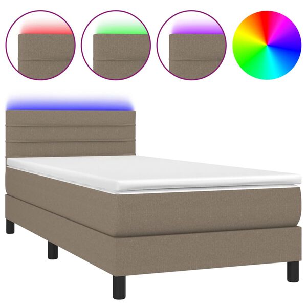 vidaXL Boxspringbett mit Matratze & LED Taupe 100x200 cm Stoff