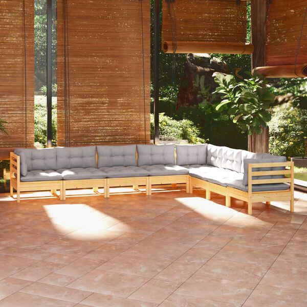 vidaXL 8-tlg. Garten-Lounge-Set mit Grauen Kissen Kiefer Massivholz