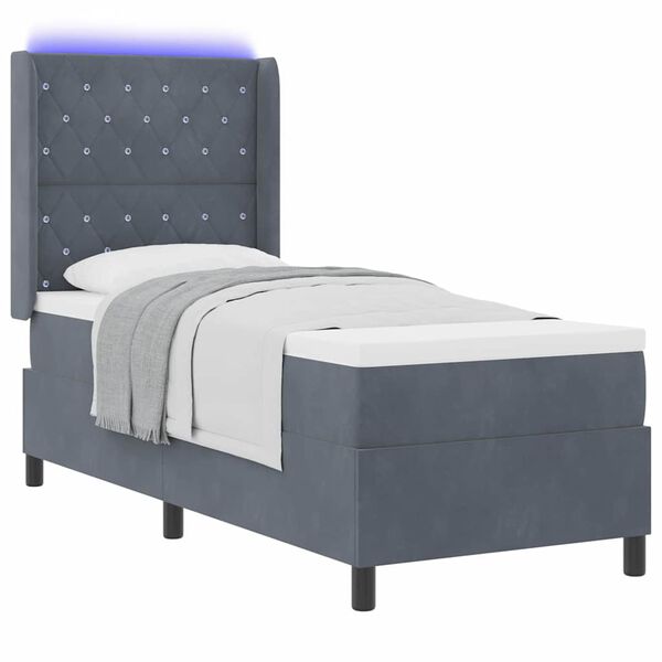 vidaXL Boxspringbett mit Matratze mit LED Dunkelgrau 80 x 200 cm Samt