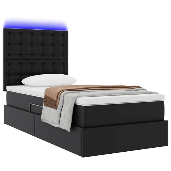 vidaXL Bett mit Stauraum und LED Schwarz 90 x 190 cm Kunstleder