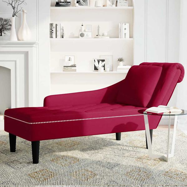 vidaXL Chaiselongue mit Kissen und Rechter Armlehne Weinrot Samt